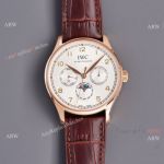 Fake IWC Portuguese Moonphase Rose Gold Case 42MM Brown Leather Strap Watch